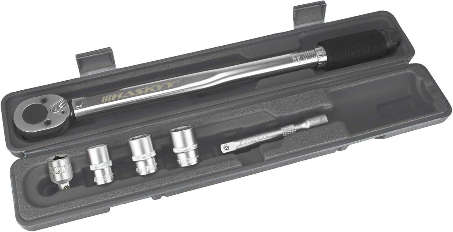HASKYY Drehmomentschlüssel 28-210 Nm 1/2" Radschrauben-Radmuttern-Schraubenschlüssel Inkl. Verlängerung & Radschrauben-Stecknüsse 17Mm-19Mm-21Mm