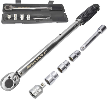 HASKYY Drehmomentschlüssel 28-210 Nm 1/2" Radschrauben-Radmuttern-Schraubenschlüssel Inkl. Verlängerung & Radschrauben-Stecknüsse 17Mm-19Mm-21Mm