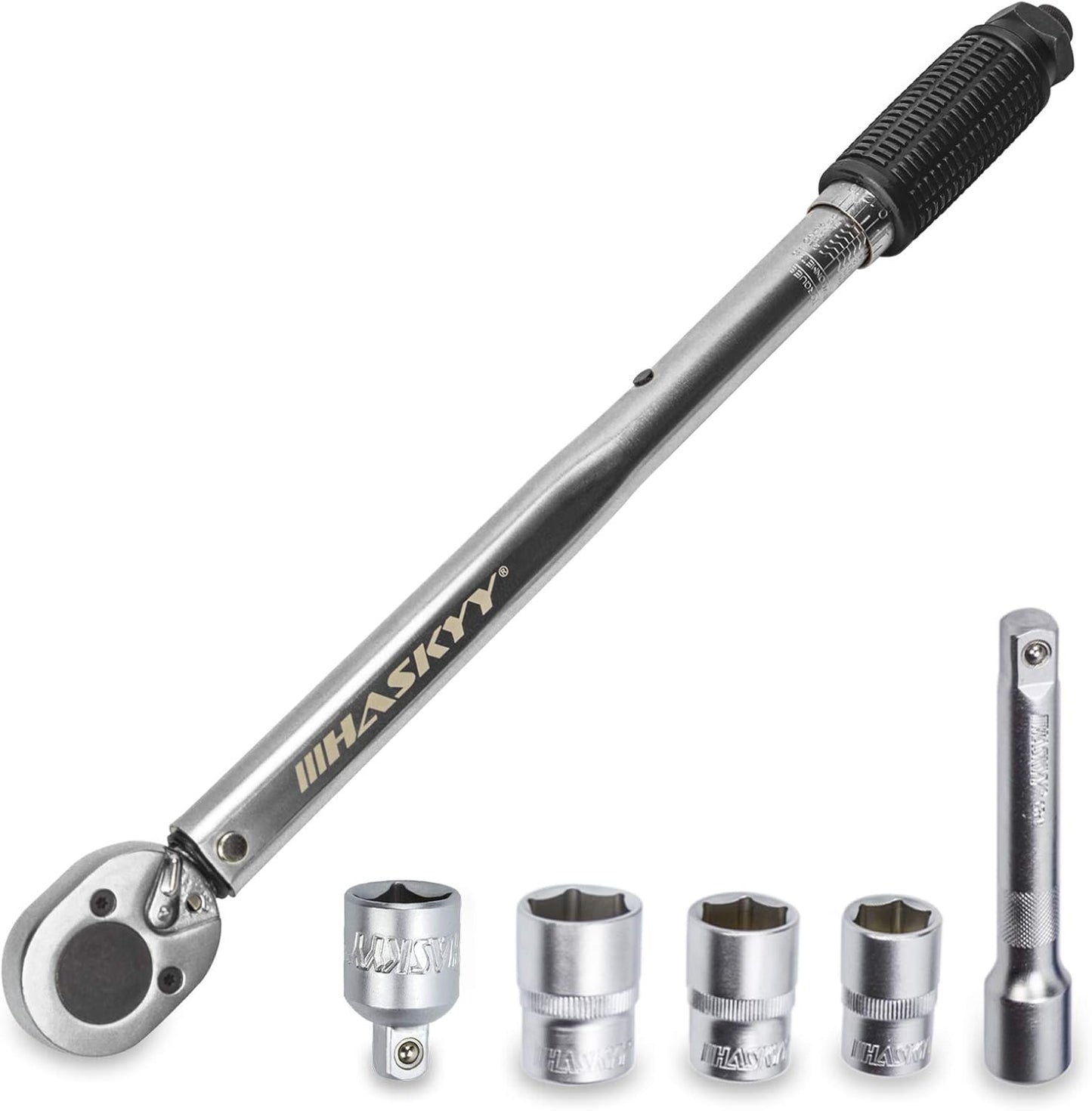 HASKYY Drehmomentschlüssel 28-210 Nm 1/2" Radschrauben-Radmuttern-Schraubenschlüssel Inkl. Verlängerung & Radschrauben-Stecknüsse 17Mm-19Mm-21Mm