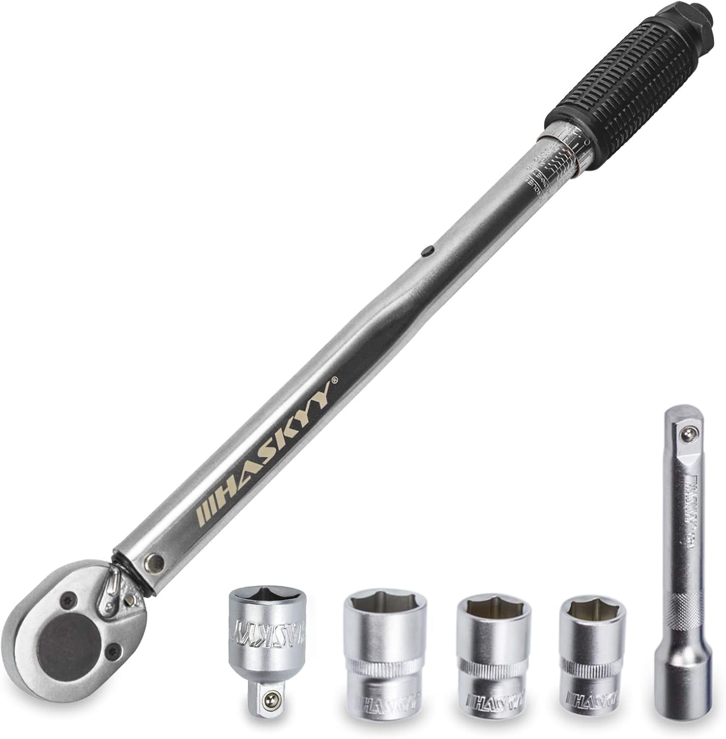 HASKYY Drehmomentschlüssel 28-210 Nm 1/2" Radschrauben-Radmuttern-Schraubenschlüssel Inkl. Verlängerung & Radschrauben-Stecknüsse 17Mm-19Mm-21Mm