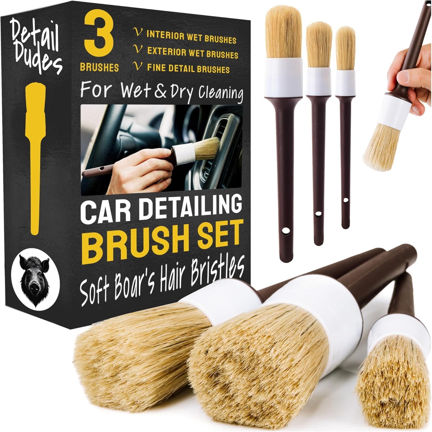 Auto Reinigungsset Von Pinsel - 3 Stück Ultrasoft Auto Innenraum Reiniger Detailpinsel - Motorrad Reiniger, Bürste Reinigung Set - Car Detailing Kit, Autopflege Reinigungspinsel Innenraum, Außenraum