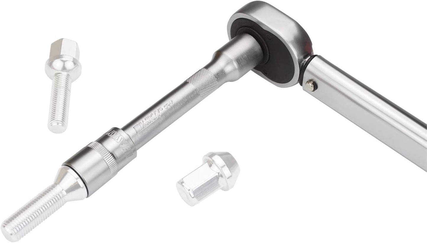 HASKYY Drehmomentschlüssel 28-210 Nm 1/2" Radschrauben-Radmuttern-Schraubenschlüssel Inkl. Verlängerung & Radschrauben-Stecknüsse 17Mm-19Mm-21Mm